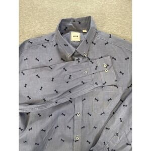 ROWM Mens Blue Houndstooth Bow Tie Print Button Down Shirt Large Long Sleeve